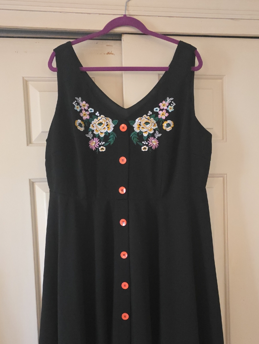 Source Unknown Black Midi Dress with Multicolor Floral Embroidery